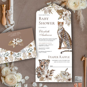 Rustic Boho Wild Safari Leopard Baby shower All In One Uitnodiging