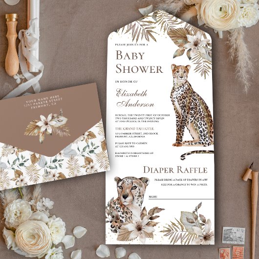 Rustic Boho Wild Safari Leopard Baby shower All In One Uitnodiging