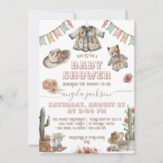 Rustic Boho Wild West Baby Girl Shower Kaart (Voorkant)