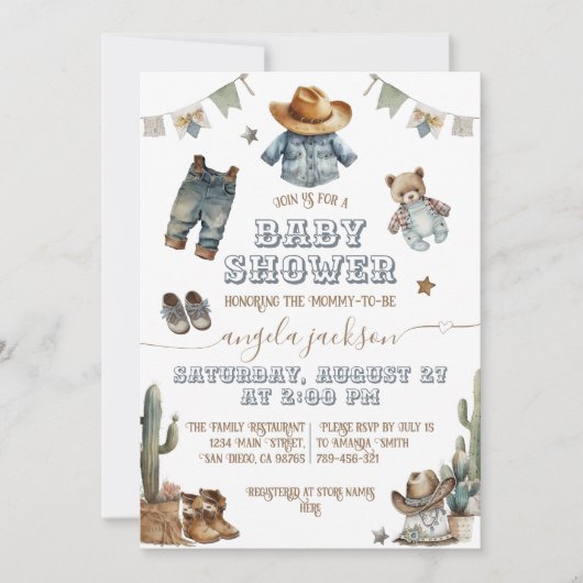 Rustic Boho Wild West Boy Baby shower Kaart (Voorkant)
