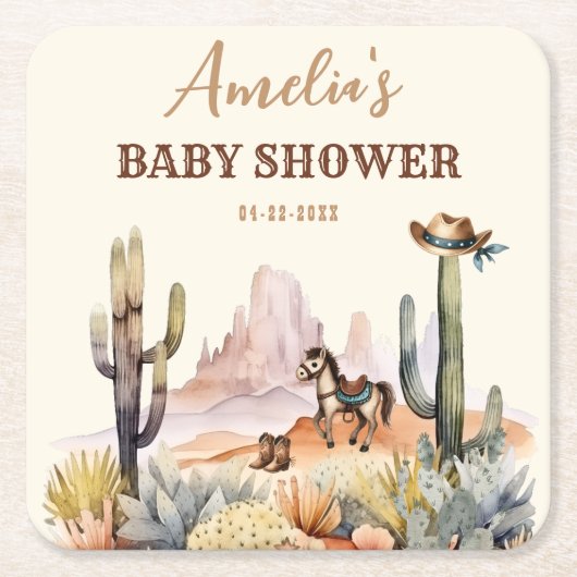 Rustic Boho Wild West Boy Baby shower Kartonnen Onderzetters (Voorkant)