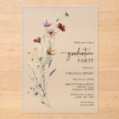 Rustic Boho Wildflower Afstuderen Acryl Uitnodigingen (Voorkant)