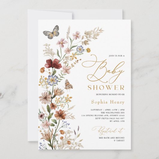 Rustic Boho Wildflower Baby shower Kaart (Voorkant)