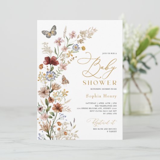 Rustic Boho Wildflower Baby shower Kaart (Staand voorkant)