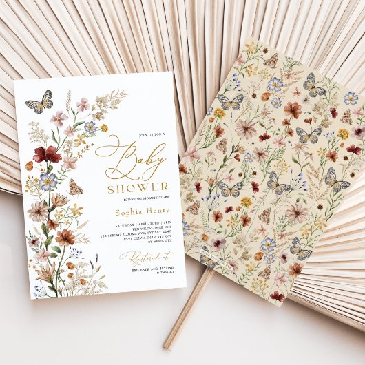 Rustic Boho Wildflower Baby shower Kaart