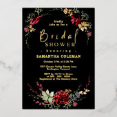 Rustic Boho Wildflower Elegant Black Vrijgezellenf Folie Uitnodiging (Voorkant)