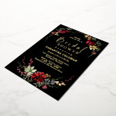 Rustic Boho Wildflower Elegant Black Vrijgezellenf Folie Uitnodiging (Gedraaid)