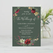 Rustic Boho Wildflower Elegant Dark Green Wedding Kaart (Staand voorkant)