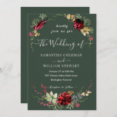 Rustic Boho Wildflower Elegant Dark Green Wedding Kaart (Voorkant / Achterkant)