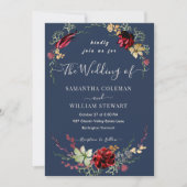 Rustic Boho Wildflower Elegant Navy Blue Wedding Kaart (Voorkant)