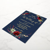 Rustic Boho Wildflower Elegant Navy Wedding Folie Uitnodiging (Gedraaid)
