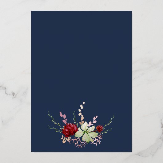 Rustic Boho Wildflower Elegant Navy Wedding Folie Uitnodiging (Achterkant)