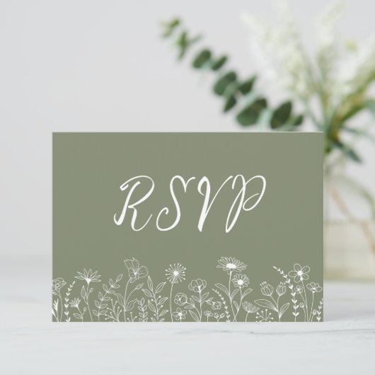Rustic Boho Wildflower Floral Sage Green RSVP-kaar RSVP Kaartje (Staand voorkant)