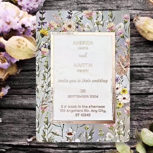 Rustic Boho Wildflower Garden Wedding Folie Uitnodiging