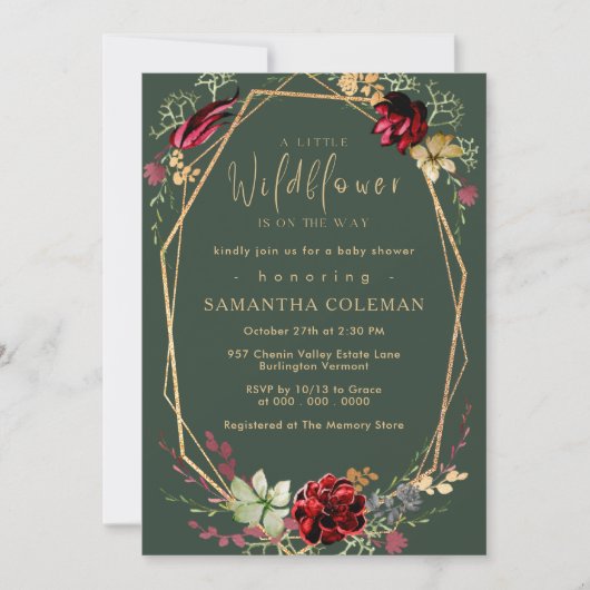 Rustic Boho Wildflower Geometric Green Baby shower Kaart (Voorkant)