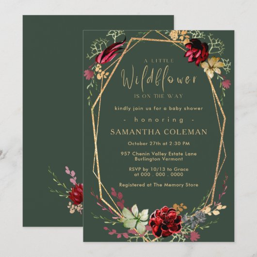 Rustic Boho Wildflower Geometric Green Baby shower Kaart (Voorkant / Achterkant)