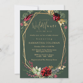 Rustic Boho Wildflower Geometric Green Baby shower Kaart
