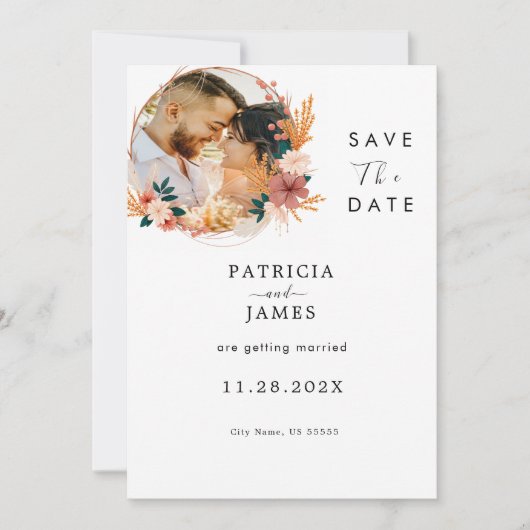 Rustic Boho Wildflower | Gepersonaliseerde bruilof Save The Date (Voorkant)