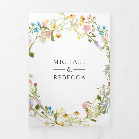 Rustic Boho Wildflower QR Code Weddenschap Drieluik Uitnodiging (Cover)