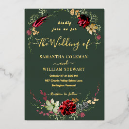 Rustic Boho Wildflower Royal Green Wedding Folie Uitnodiging