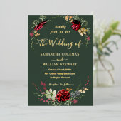 Rustic Boho Wildflower Royal Green Wedding Folie Uitnodiging (Staand Voorkant)