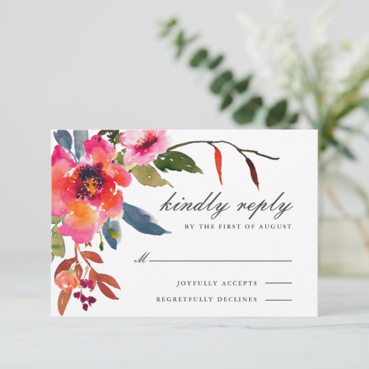 Rustic Boho Wildflower Wedding RSVP Kaartje (Staand voorkant)