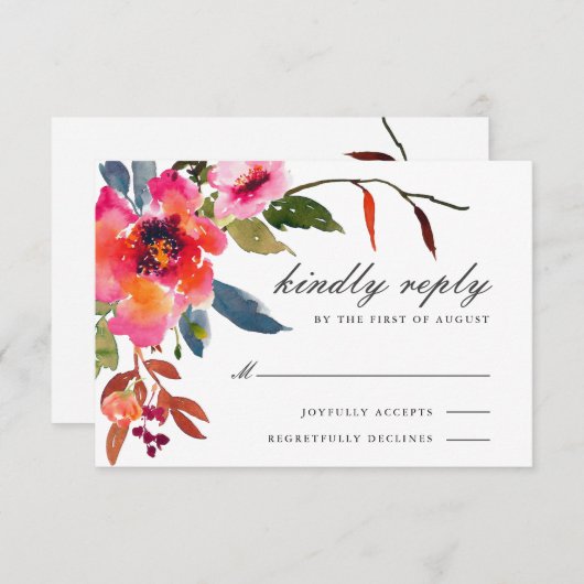 Rustic Boho Wildflower Wedding RSVP Kaartje (Voorkant / Achterkant)