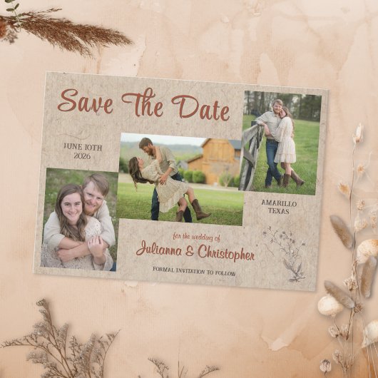 Rustic Boho Wildflowers 3 Foto Terracotta Kraft Save The Date
