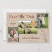 Rustic Boho Wildflowers 3 Foto Terracotta Kraft Save The Date (Voorkant)