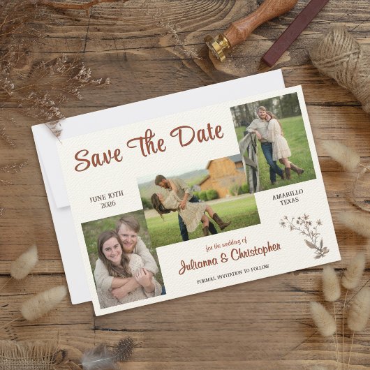 Rustic Boho Wildflowers 3 Foto Terracotta Save The Date