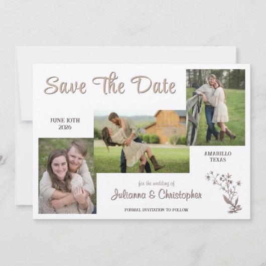 Rustic Boho Wildflowers 3-fotoscript Save The Date (Voorkant)