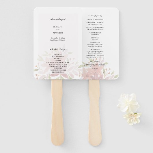 Rustic Boho Wildflowers Waterverf Programma Handwaaier (Voorkant en achterkant)