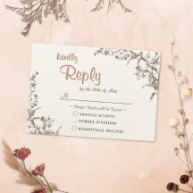Rustic Boho Wildflowers Wedding RSVP Kaart
