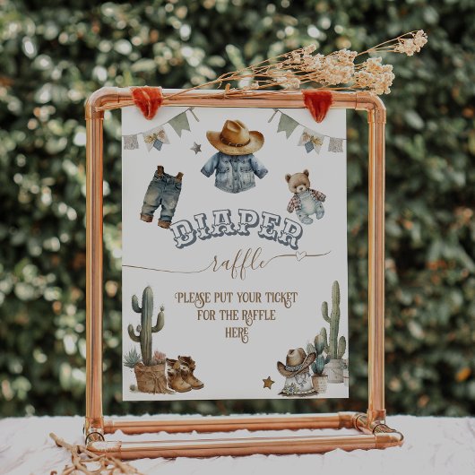 Rustic Boho WildWest Boy Baby shower Diaper Raffle Poster