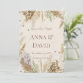 Rustic Boho Winter Save the Date with Pampas Grass Kaart (Staand voorkant)