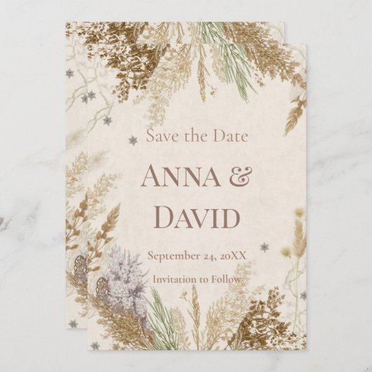 Rustic Boho Winter Save the Date with Pampas Grass Kaart (Voorkant / Achterkant)