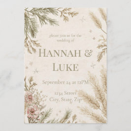 Rustic Boho Winter Wedding Invitation with Snow Kaart