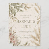 Rustic Boho Winter Wedding Invitation with Snow Kaart (Voorkant / Achterkant)