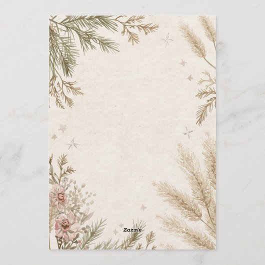 Rustic Boho Winter Wedding Invitation with Snow Kaart (Achterkant)