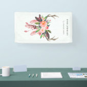 Rustic Boho Wood Floral Feather Antler Business Spandoek (Beurs)