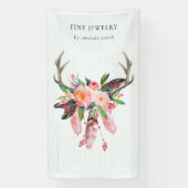 Rustic Boho Wood Floral Feather Antler Business Spandoek (Verticaal)