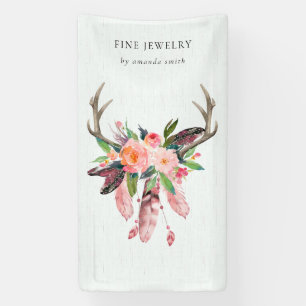 Rustic Boho Wood Floral Feather Antler Business Spandoek