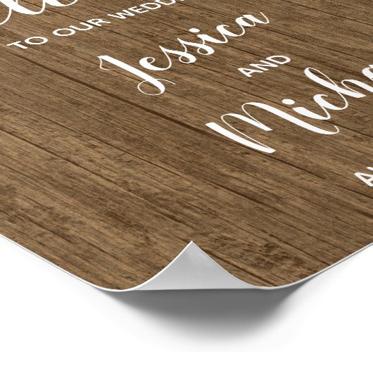 Rustic Boho Wood Floral Wedding Welkom Poster (Hoek)