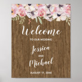 Rustic Boho Wood Floral Wedding Welkom Poster (Voorkant)
