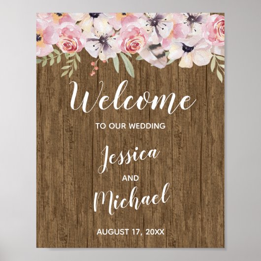 Rustic Boho Wood Floral Wedding Welkom Poster (Voorkant)