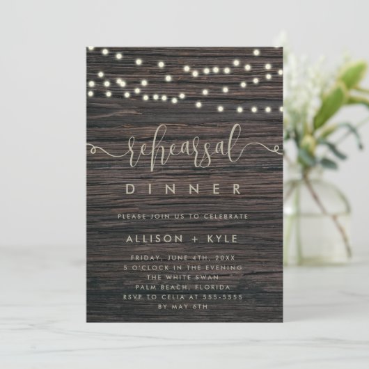 Rustic Boho Wood Rehearsal Dinner Invitation Kaart (Staand voorkant)
