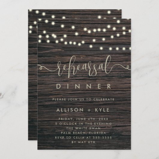 Rustic Boho Wood Rehearsal Dinner Invitation Kaart (Voorkant / Achterkant)