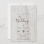 Rustic Boho Wood String Lights Wedding Invitations Kaart (Voorkant)
