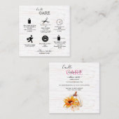 Rustic Boho Wood Waterverf Sunflower Candle Care Vierkante Visitekaartje (Voorkant / Achterkant)