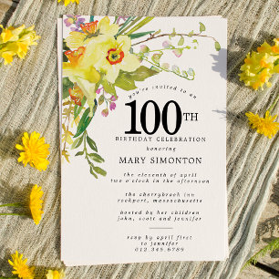 Rustic Boho Yellow Daffodil 100th Birthday Kaart